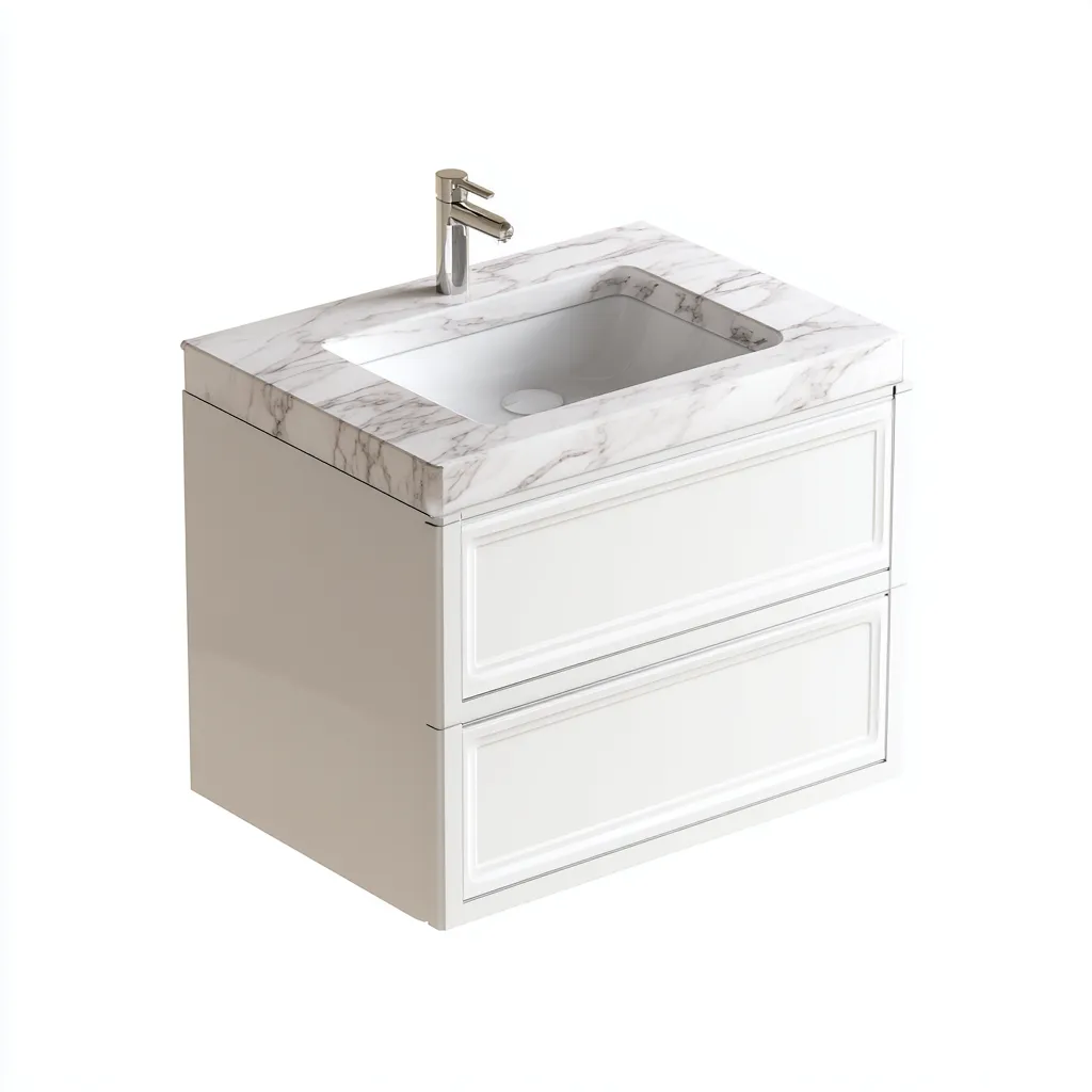 Meuble vasque suspendu 60x45x50 cm - blanc-marbre - design classique - adapté pour salle de bain-Warmthovae