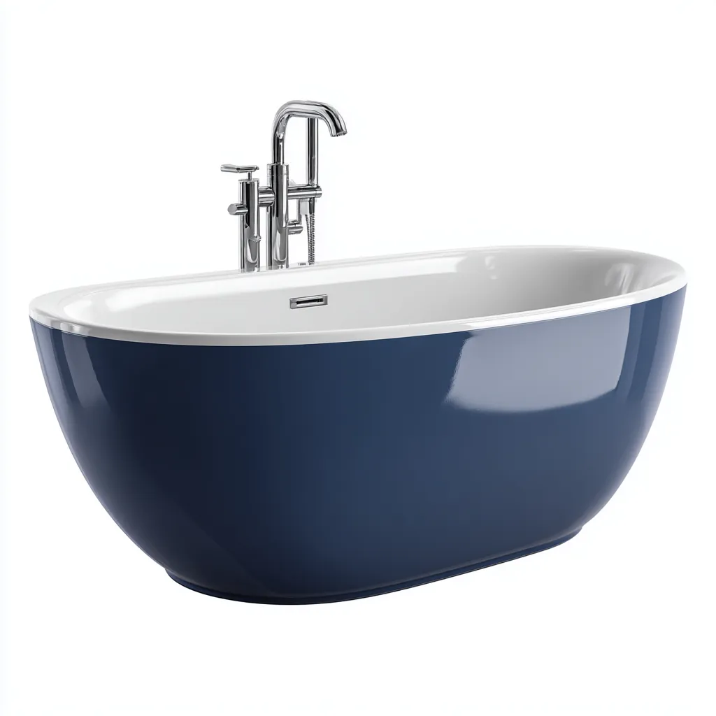 Baignoire autoportante acrylique 170x80x60 cm - bleu-blanc - design moderne - adaptée à la salle de bain-Warmthovae