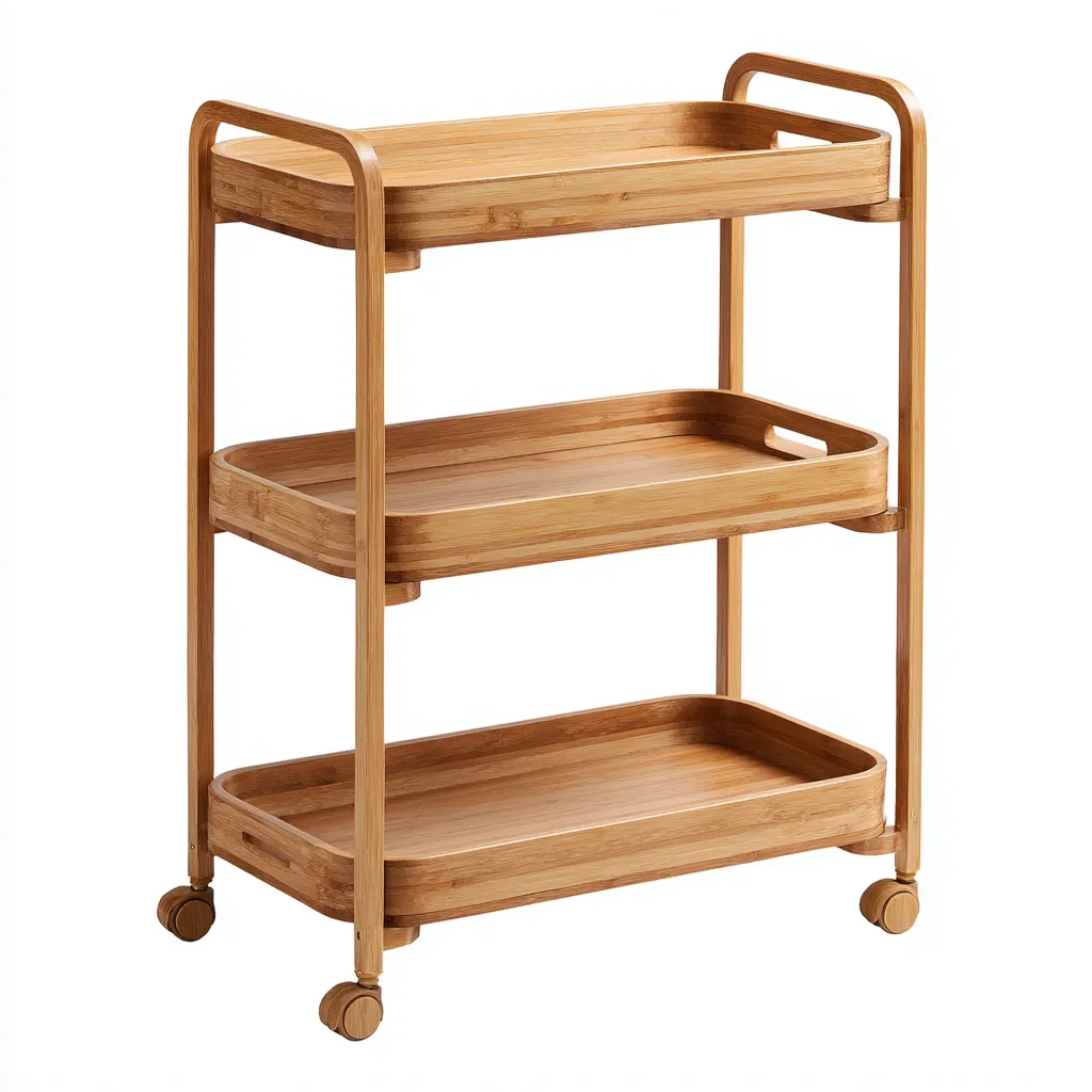 Dessertes et chariots bambou 46x34x86 cm - bois clair - style naturel - adapté à la cuisine-Warmthovae