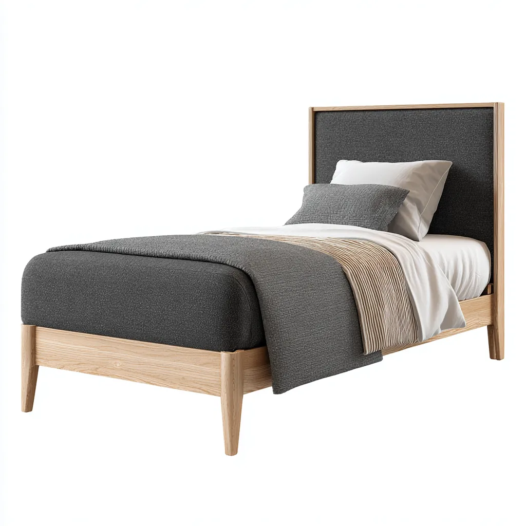Lit simple en bois et tissu 200x90x105 cm - gris-bois naturel - style moderne - adapté pour chambre-Warmthovae