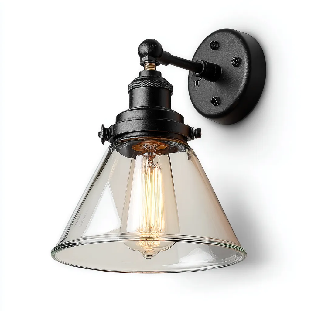 Applique murale métal-verre 22x18x24 cm - noir-translucide - style industriel éclairage mural-Warmthovae
