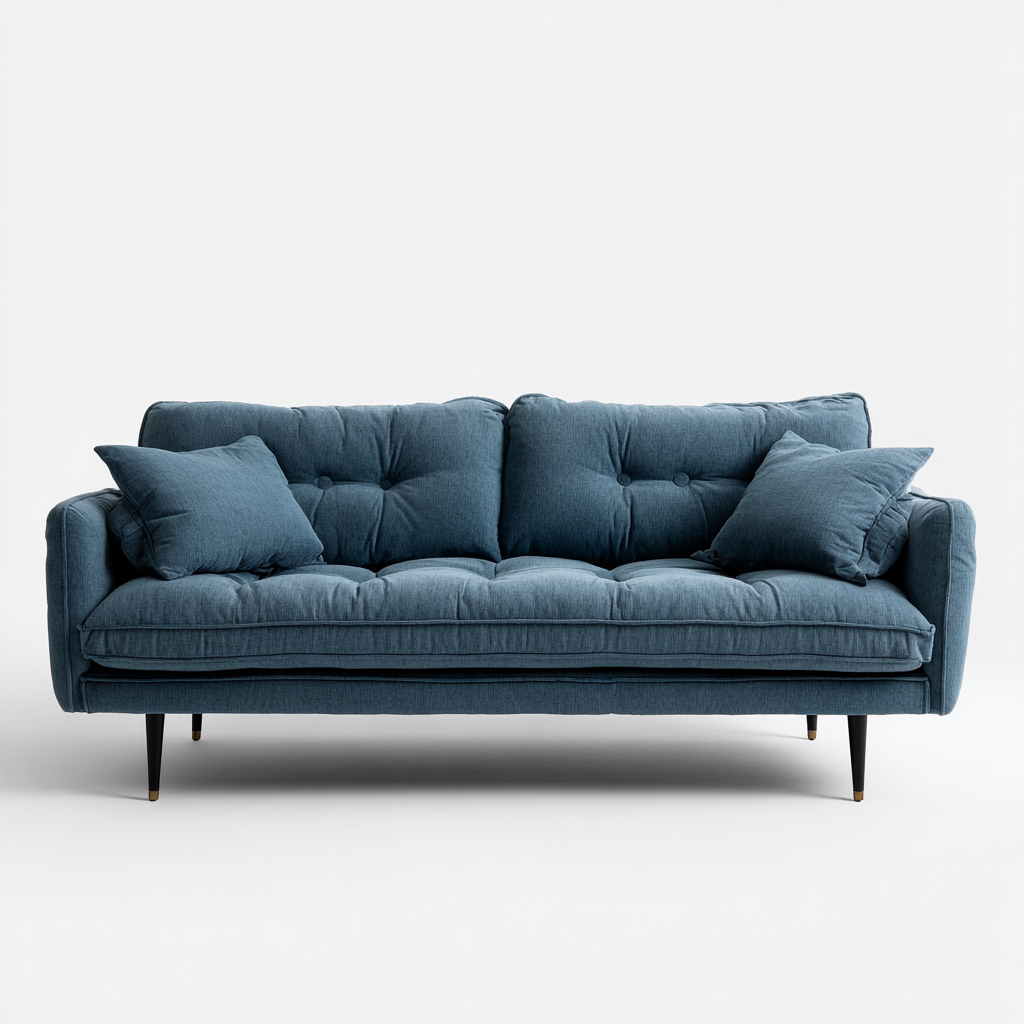 Canapé droit en tissu 200x90x95 cm - bleu - style moderne capitonné - pour salon-Warmthovae