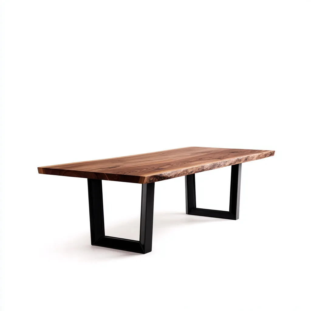 Table à manger rectangulaire bois massif et pieds en métal 200x90x76 cm - noyer foncé - style industriel - adaptée pour salle à manger-Warmthovae