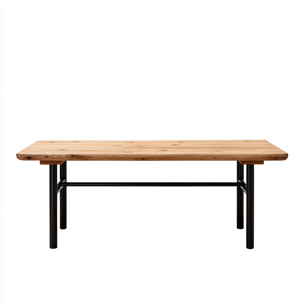 Table à manger rectangulaire en bois massif et métal 160x80x75 cm - bois naturel-noir - style industriel - adaptée pour salle à manger-Warmthovae