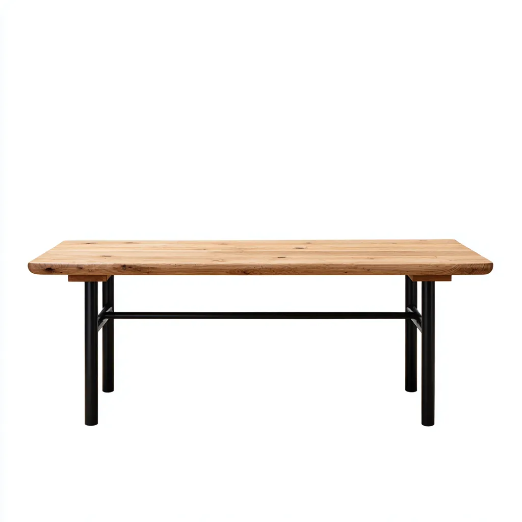 Table à manger rectangulaire en bois massif et métal 160x80x75 cm - bois naturel-noir - style industriel - adaptée pour salle à manger-Warmthovae