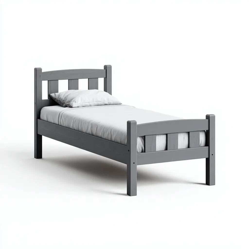 Lit simple en bois massif 200x90x95 cm - gris - style classique - adapté pour chambre-Warmthovae