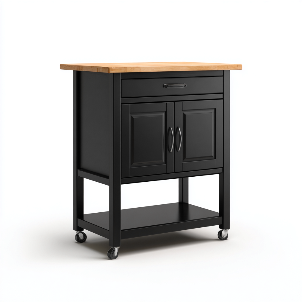 Table de cuisson de cuisine en métal et bois 80x45x90 cm - noir-bois - pour cuisine - design moderne-Warmthovae