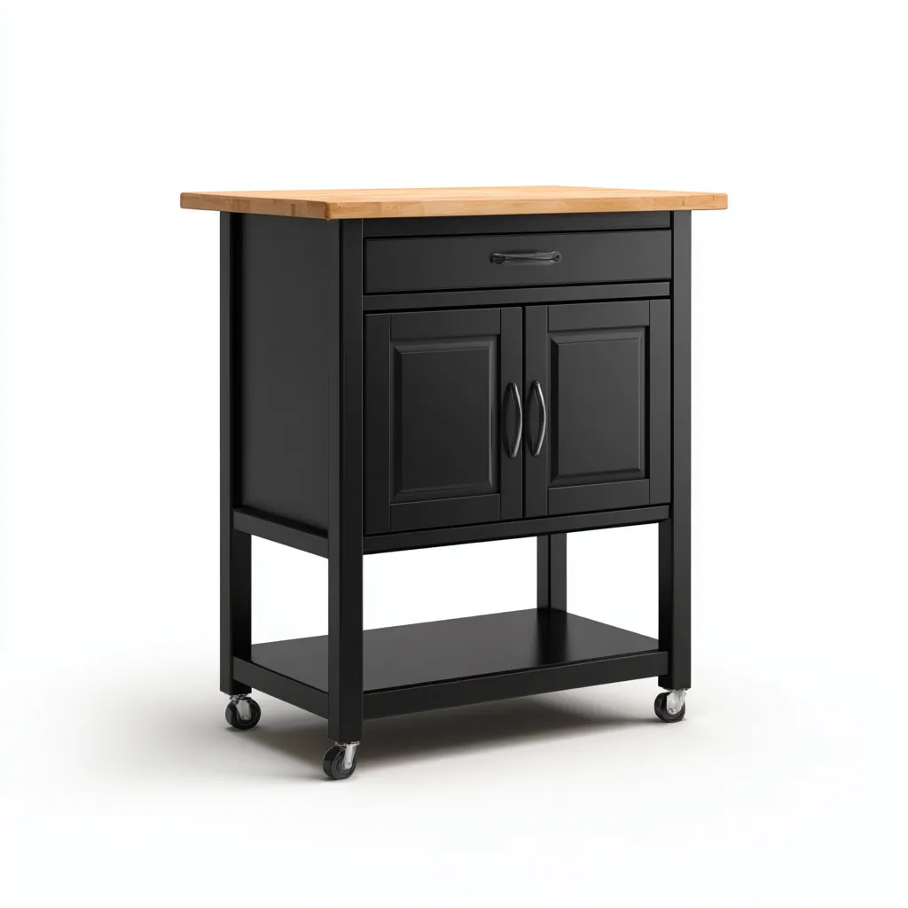Table de cuisson de cuisine en métal et bois 80x45x90 cm - noir-bois - pour cuisine - design moderne-Warmthovae