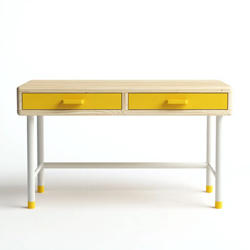 Bureau en bois et métal - 100x45x75 cm - jaune-blanc - pour espace de travail - design moderne-Warmthovae