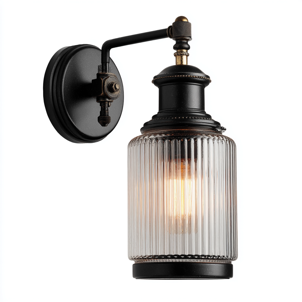 Applique murale métal-verre 16x13x28 cm - noir-bronze-transparent - style vintage - adaptée pour salon-chambre-Warmthovae