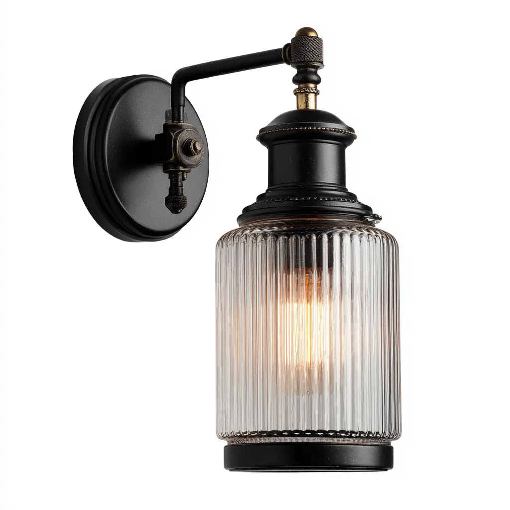 Applique murale métal-verre 16x13x28 cm - noir-bronze-transparent - style vintage - adaptée pour salon-chambre-Warmthovae