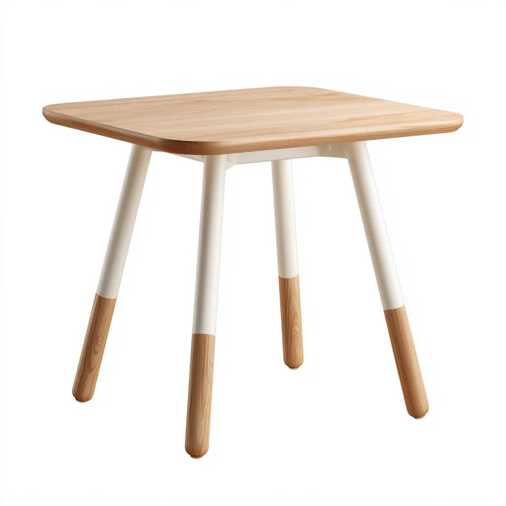 Table à manger carrée en bois massif 70x70x75 cm - bois clair-blanc - style scandinave - adaptée pour salle à manger-Warmthovae