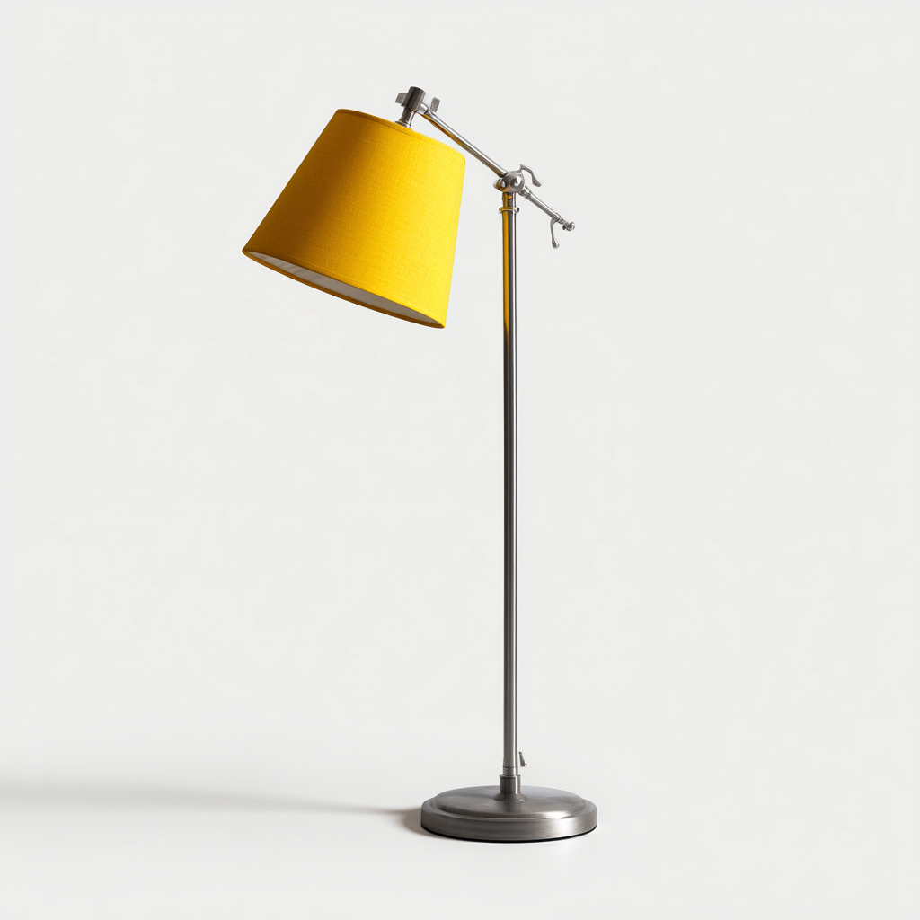 Lampadaire en métal avec abat-jour en tissu réglable 32x32x165 cm - jaune-argent - design moderne - idéal pour salon-chambre-Warmthovae