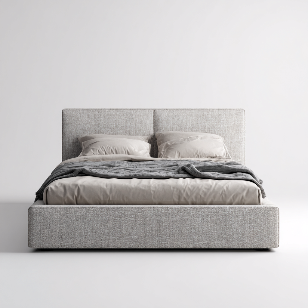 Lit double - tissu - 200x180x100 cm - gris clair - pour chambre - style moderne-Warmthovae