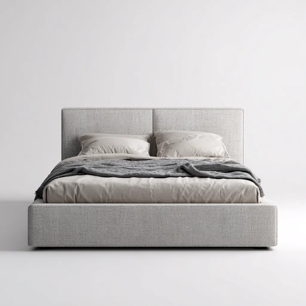 Lit double - tissu - 200x180x100 cm - gris clair - pour chambre - style moderne-Warmthovae