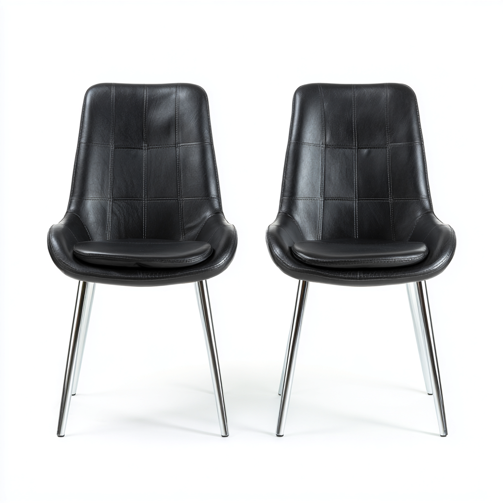 Chaise de salle à manger - similicuir-métal - 48x53x87 cm - noir - adaptée à la salle à manger - design contemporain-Warmthovae