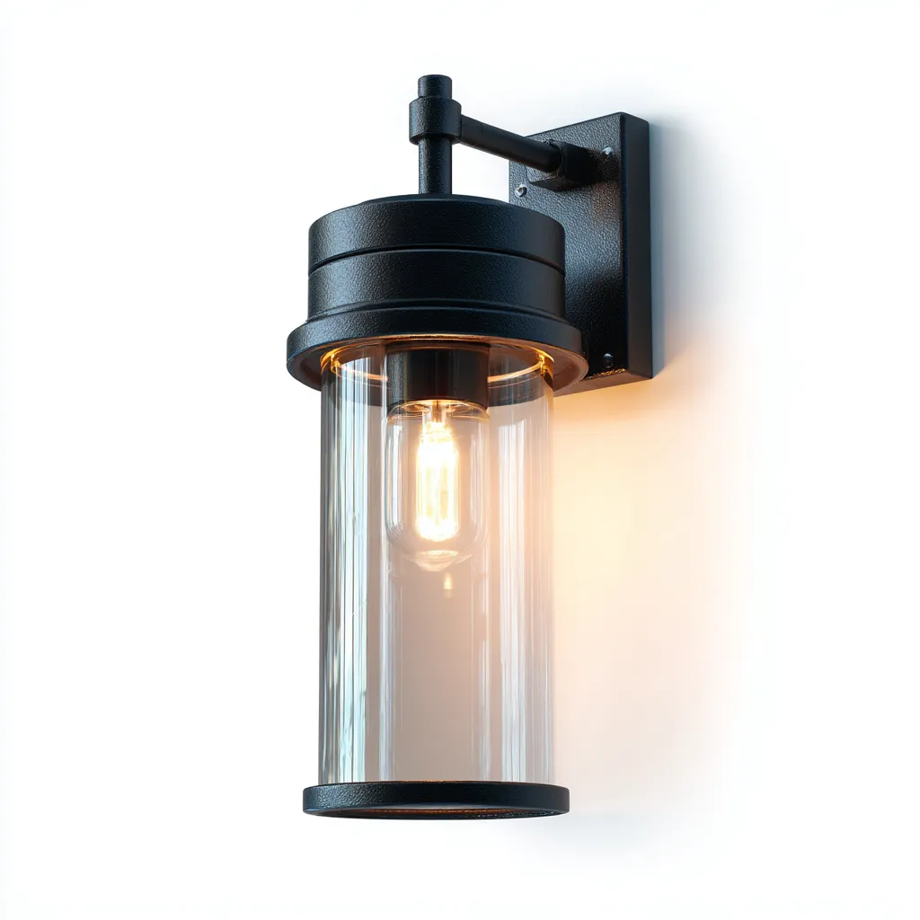 Applique murale métal-verre 18x15x28 cm - noir-translucide - style industriel éclairage mural-Warmthovae