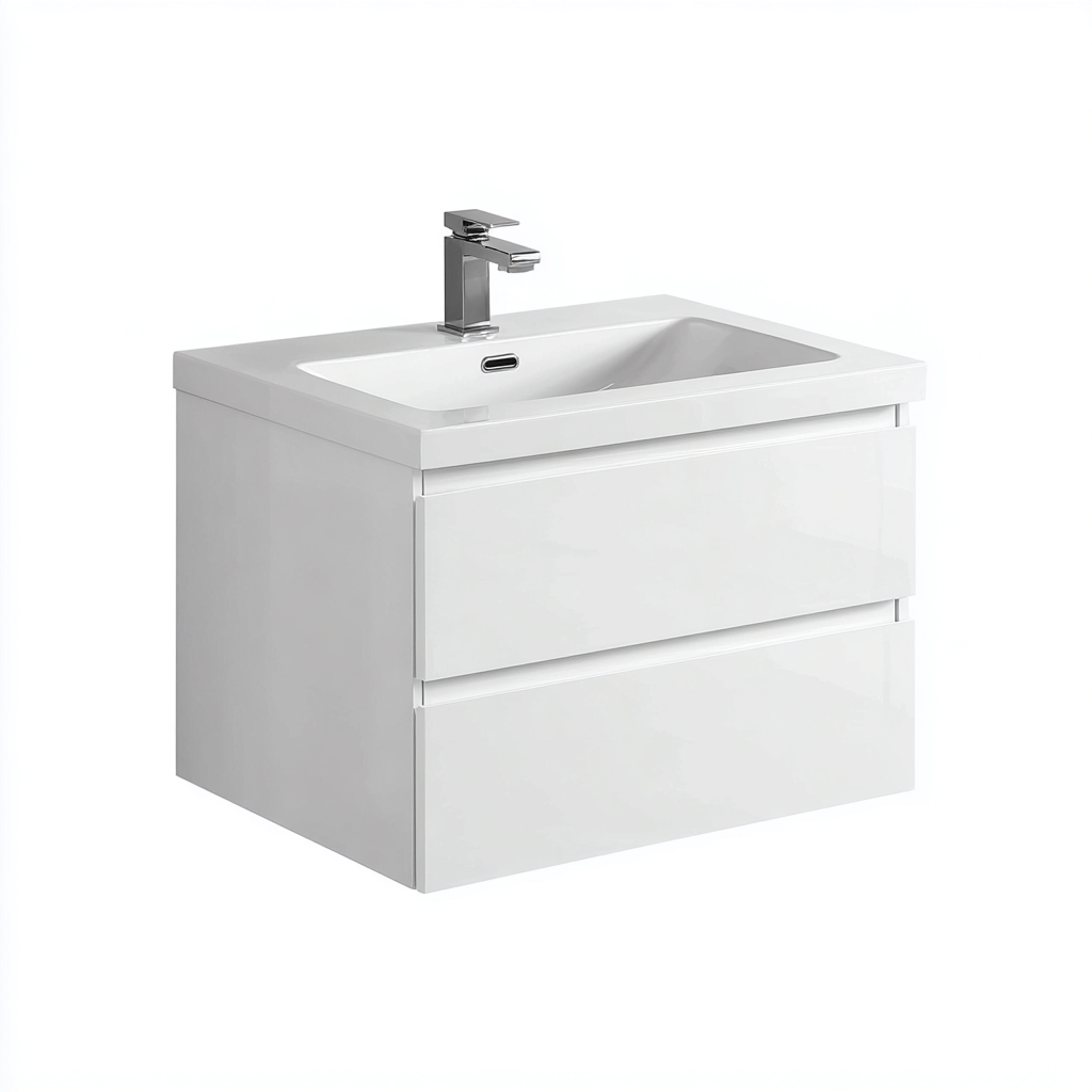 Meuble vasque suspendu 60x45x50 cm - blanc brillant - design moderne - adapté pour salle de bain-Warmthovae
