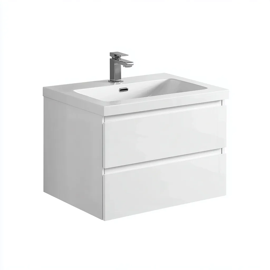 Meuble vasque suspendu 60x45x50 cm - blanc brillant - design moderne - adapté pour salle de bain-Warmthovae