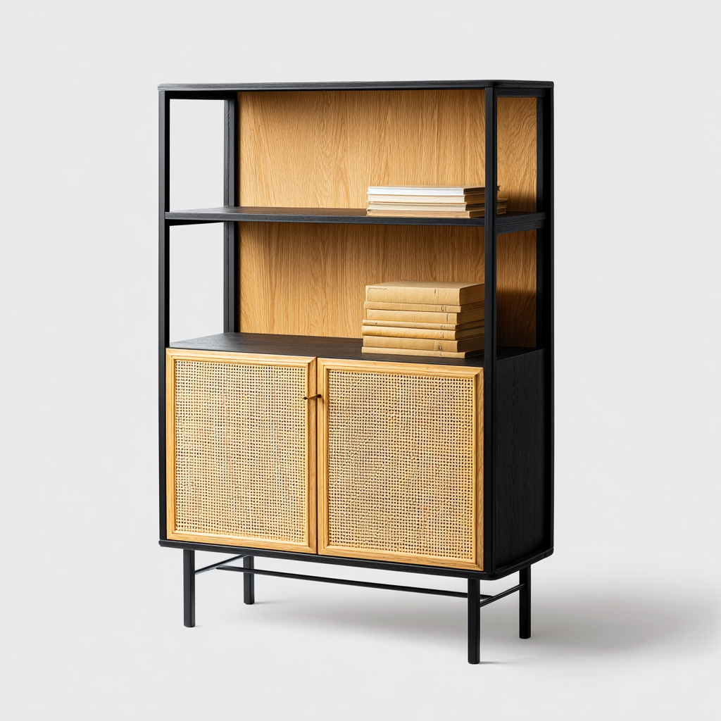 Bibliothèque en métal et bois 88x35x150 cm - noir-naturel - rangement salon-bureau - style moderne-Warmthovae