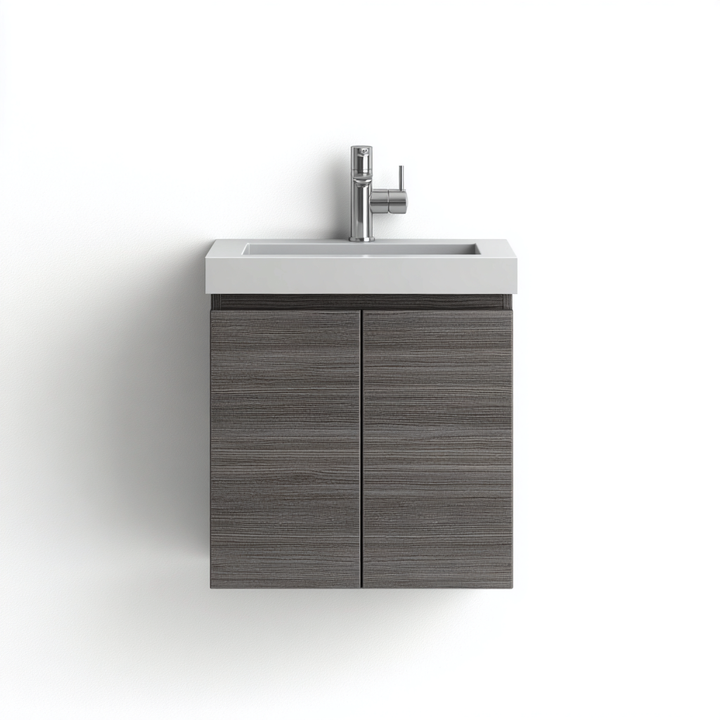 Meuble vasque suspendu en bois 60x40x50 cm - gris bois - design moderne - adapté pour salle de bain-Warmthovae