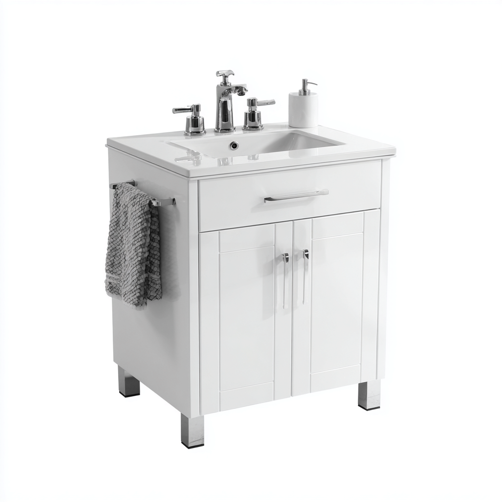 Meuble vasque en bois 60x45x85 cm - blanc - design moderne - adapté pour salle de bain-Warmthovae
