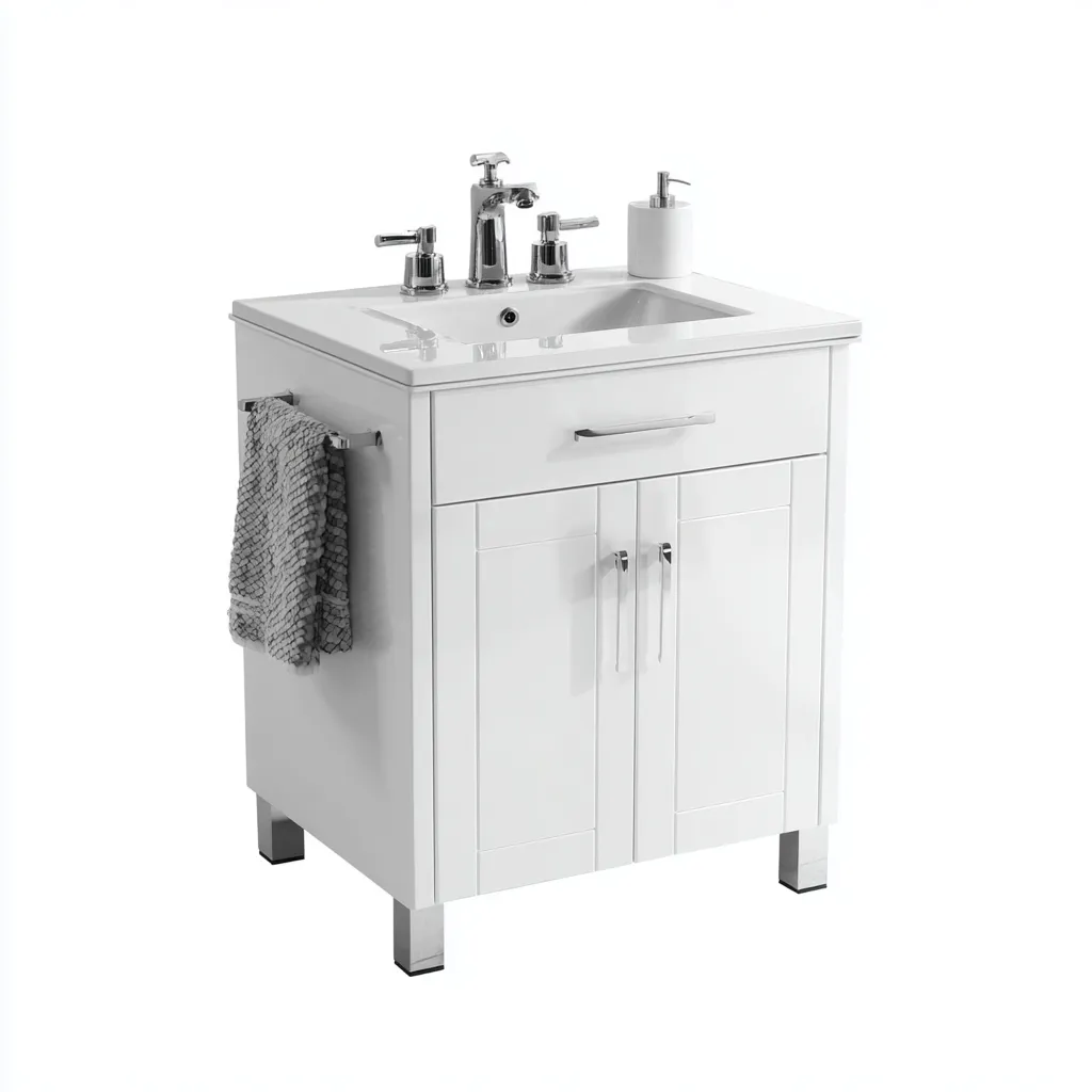 Meuble vasque en bois 60x45x85 cm - blanc - design moderne - adapté pour salle de bain-Warmthovae