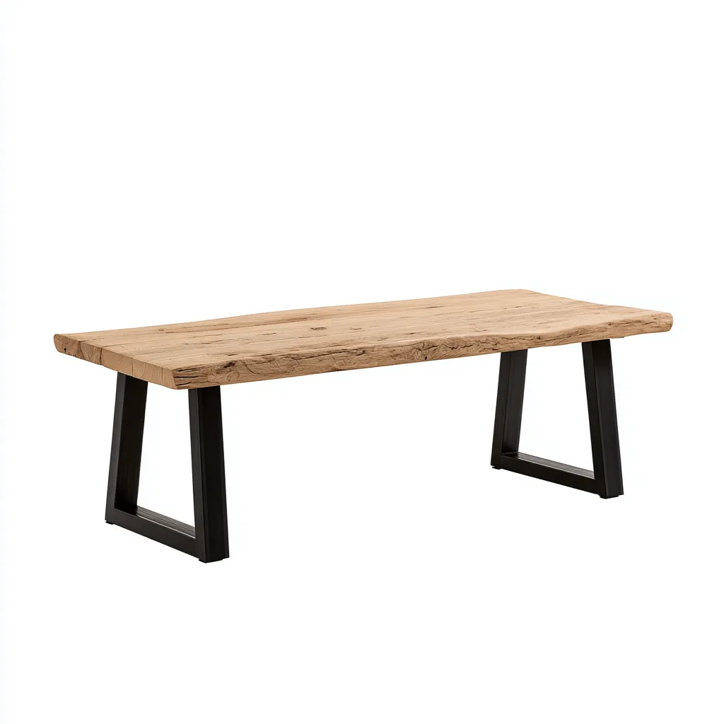 Table à manger en bois massif et métal 200x90x75 cm - chêne naturel-noir - style industriel - adaptée pour salle à manger-Warmthovae
