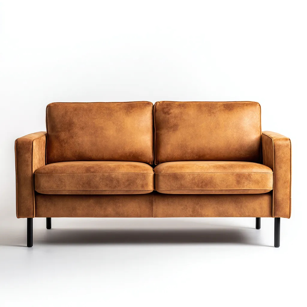 Canapé droit cuir véritable 160x85x90 cm - marron - design moderne - pour salon-Warmthovae