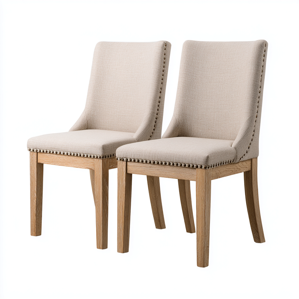 Chaise de salle à manger - tissu-bois - 48x56x90 cm - beige - adaptée à la salle à manger - design classique-Warmthovae