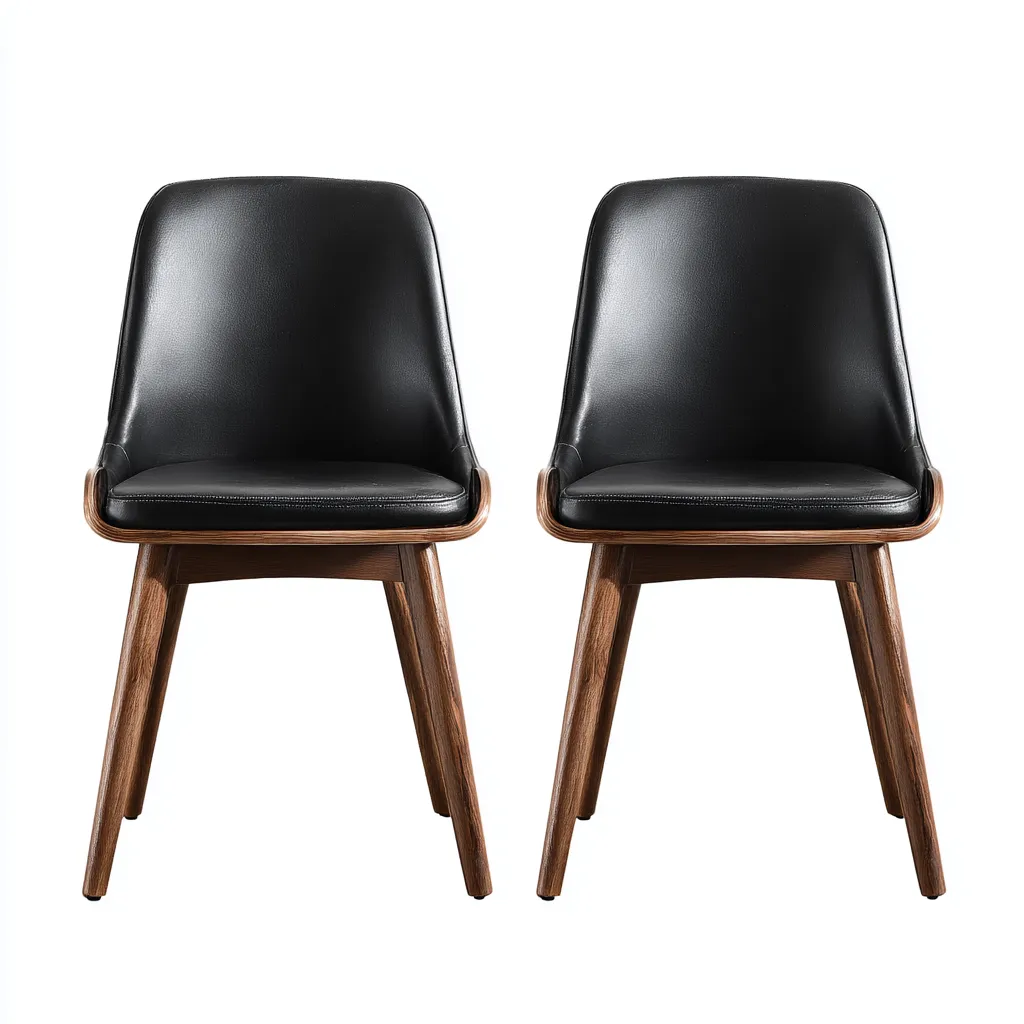 Chaise de salle à manger - similicuir-bois - 49x53x86 cm - noir-noyer - adaptée à la salle à manger - design contemporain-Warmthovae