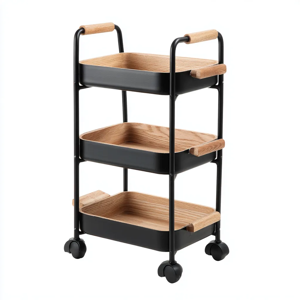 Dessertes et chariots métal-bois 68x38x90 cm - noir-bois - style moderne - adapté à la cuisine-Warmthovae