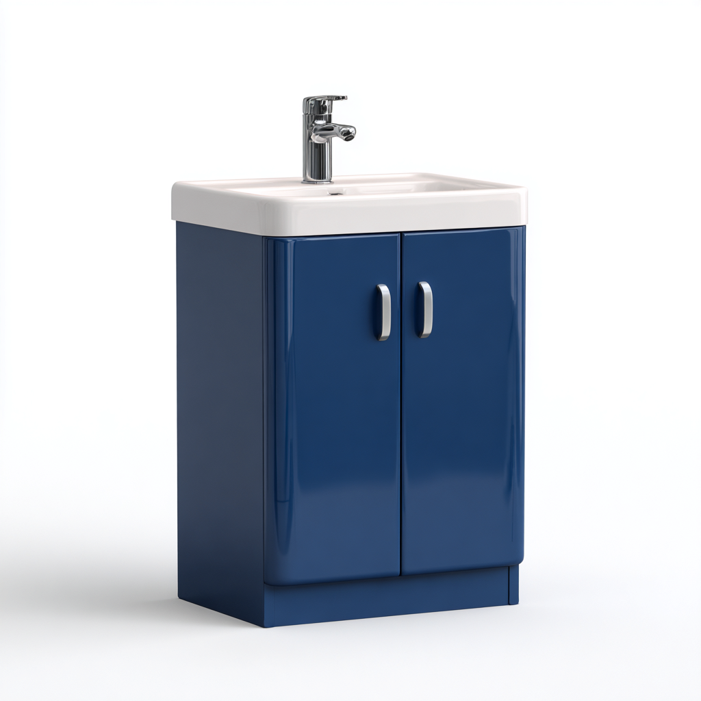 Meuble vasque - bois-plan vasque céramique - 61x44x86 cm - bleu-blanc - design moderne - adapté à la salle de bains-Warmthovae