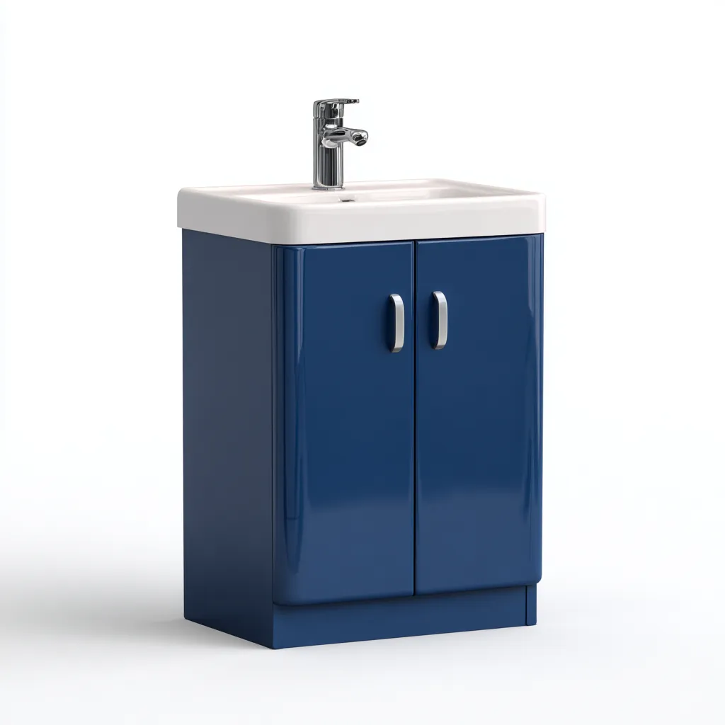 Meuble vasque - bois-plan vasque céramique - 61x44x86 cm - bleu-blanc - design moderne - adapté à la salle de bains-Warmthovae