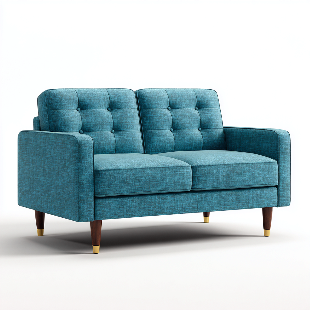 Canapé droit en tissu 160x90x95 cm - bleu - style moderne capitonné - pour salon-Warmthovae