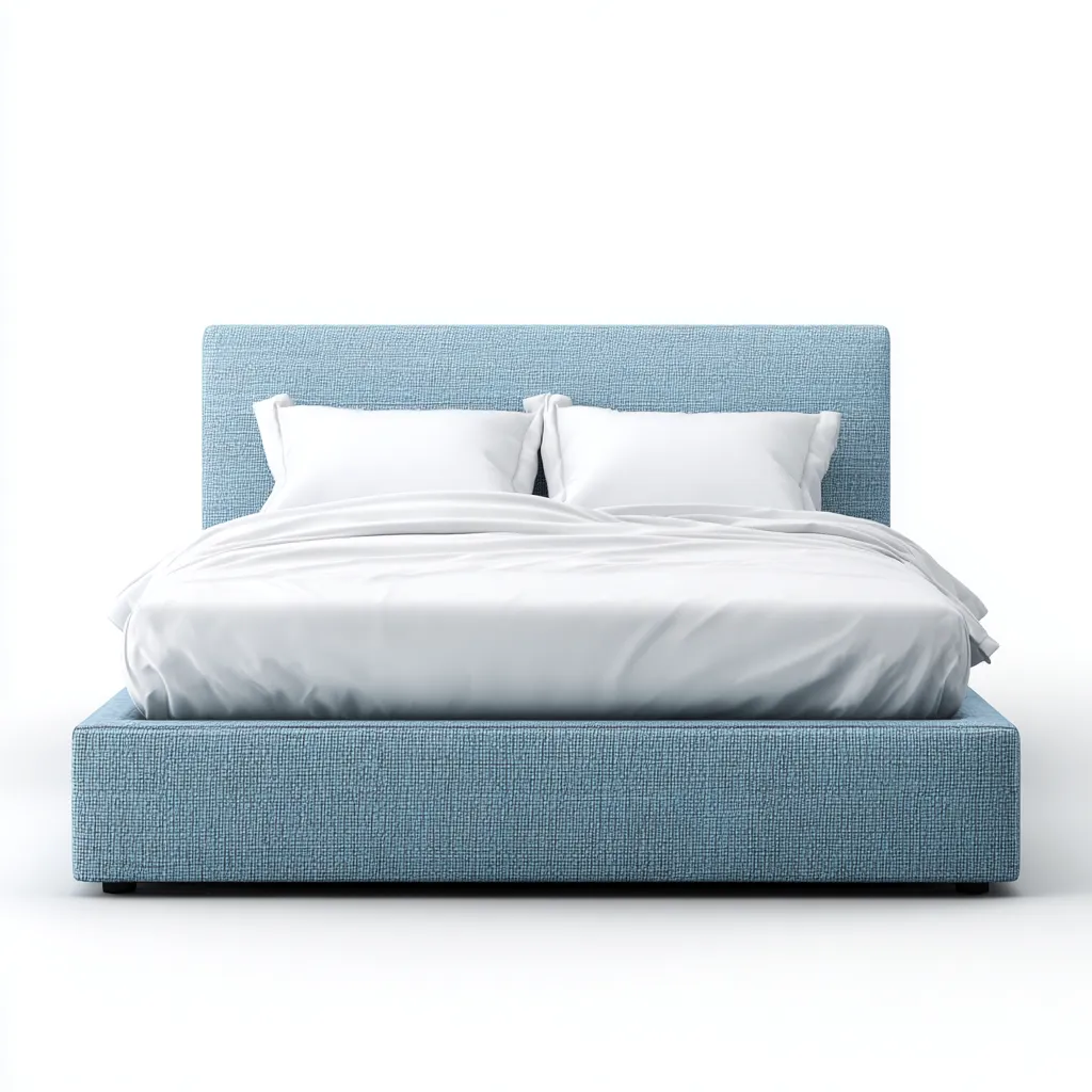 Lit double - tissu - 200x180x100 cm - bleu - pour chambre - design moderne-Warmthovae