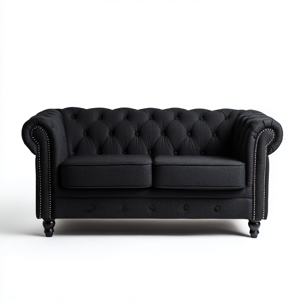 Canapé droit en tissu 160x90x95 cm - noir - style Chesterfield - pour salon-Warmthovae