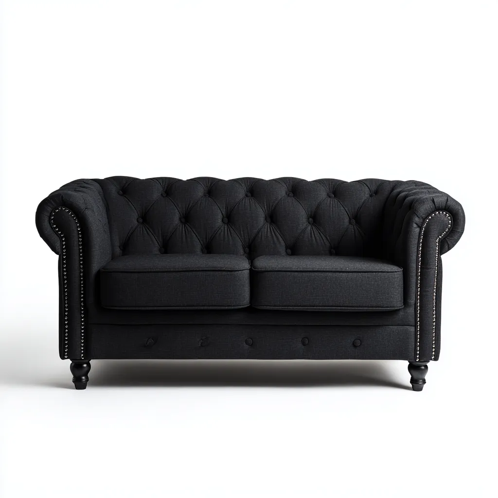 Canapé droit en tissu 160x90x95 cm - noir - style Chesterfield - pour salon-Warmthovae