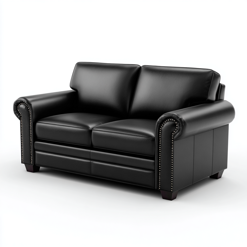 Canapé droit en cuir 160x90x95 cm - noir - style classique - pour salon-Warmthovae