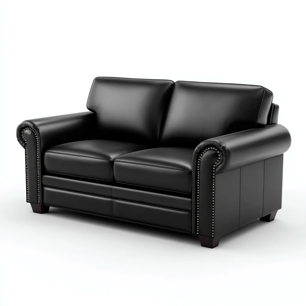 Canapé droit en cuir 160x90x95 cm - noir - style classique - pour salon-Warmthovae