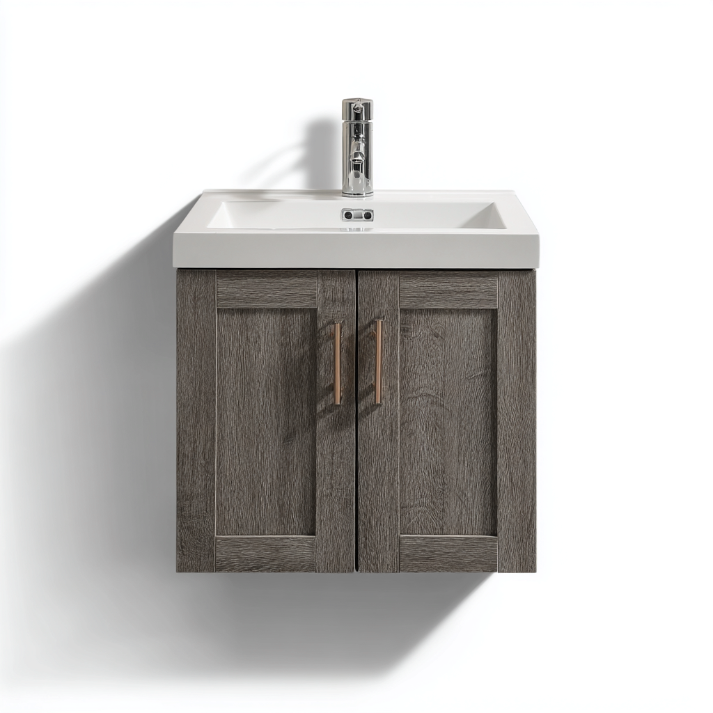 Meuble vasque suspendu en bois 60x40x50 cm - bois foncé - design moderne - adapté pour salle de bain-Warmthovae