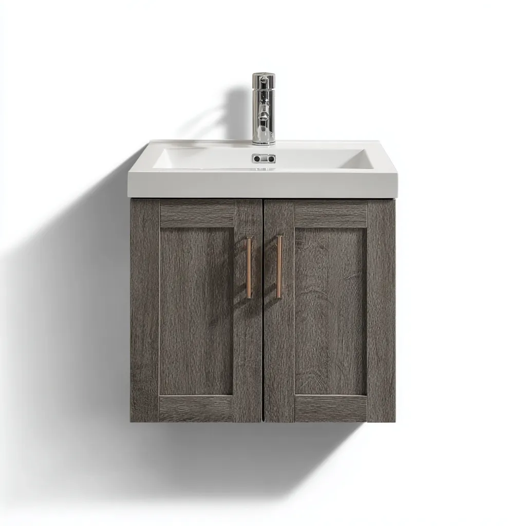 Meuble vasque suspendu en bois 60x40x50 cm - bois foncé - design moderne - adapté pour salle de bain-Warmthovae