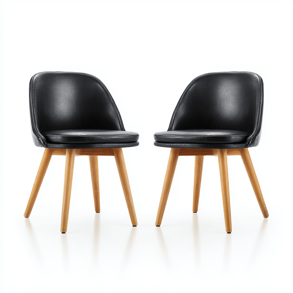 Chaise de salle à manger - similicuir-bois - 46x50x78 cm - noir-chêne - adaptée à la salle à manger - design moderne-Warmthovae