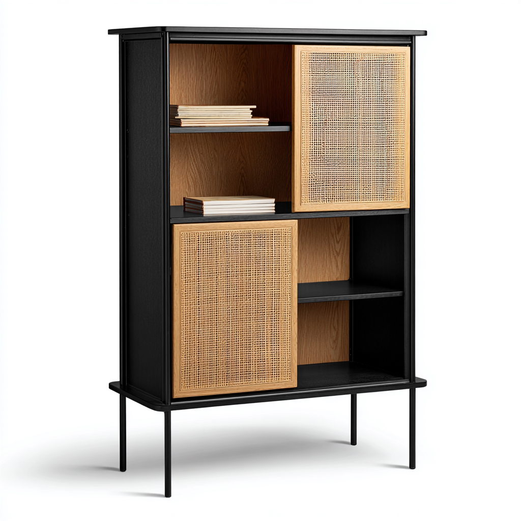 Bibliothèque en métal et bois 90x35x160 cm - noir-naturel - rangement salon-bureau - style moderne-Warmthovae