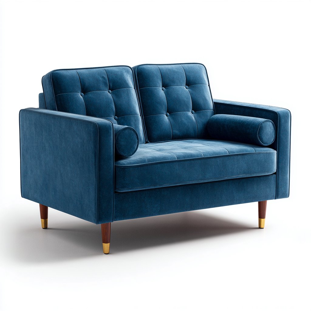 Canapé droit en tissu 160x90x95 cm - bleu - style moderne capitonné - pour salon-Warmthovae