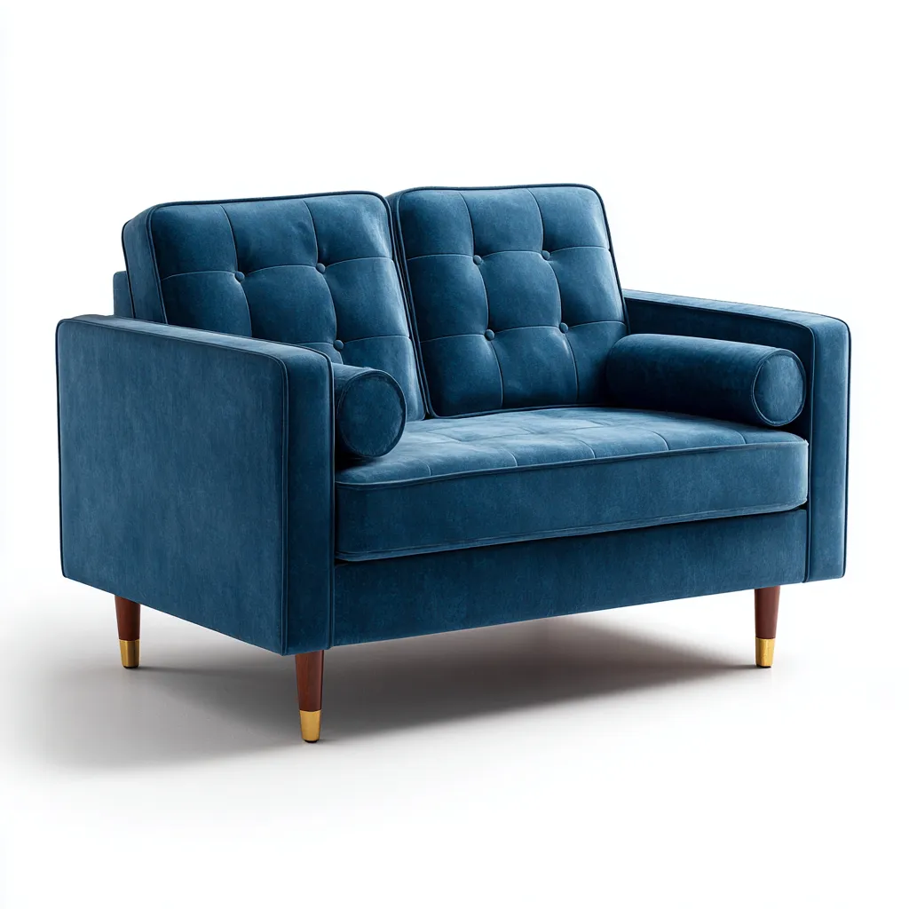 Canapé droit en tissu 160x90x95 cm - bleu - style moderne capitonné - pour salon-Warmthovae