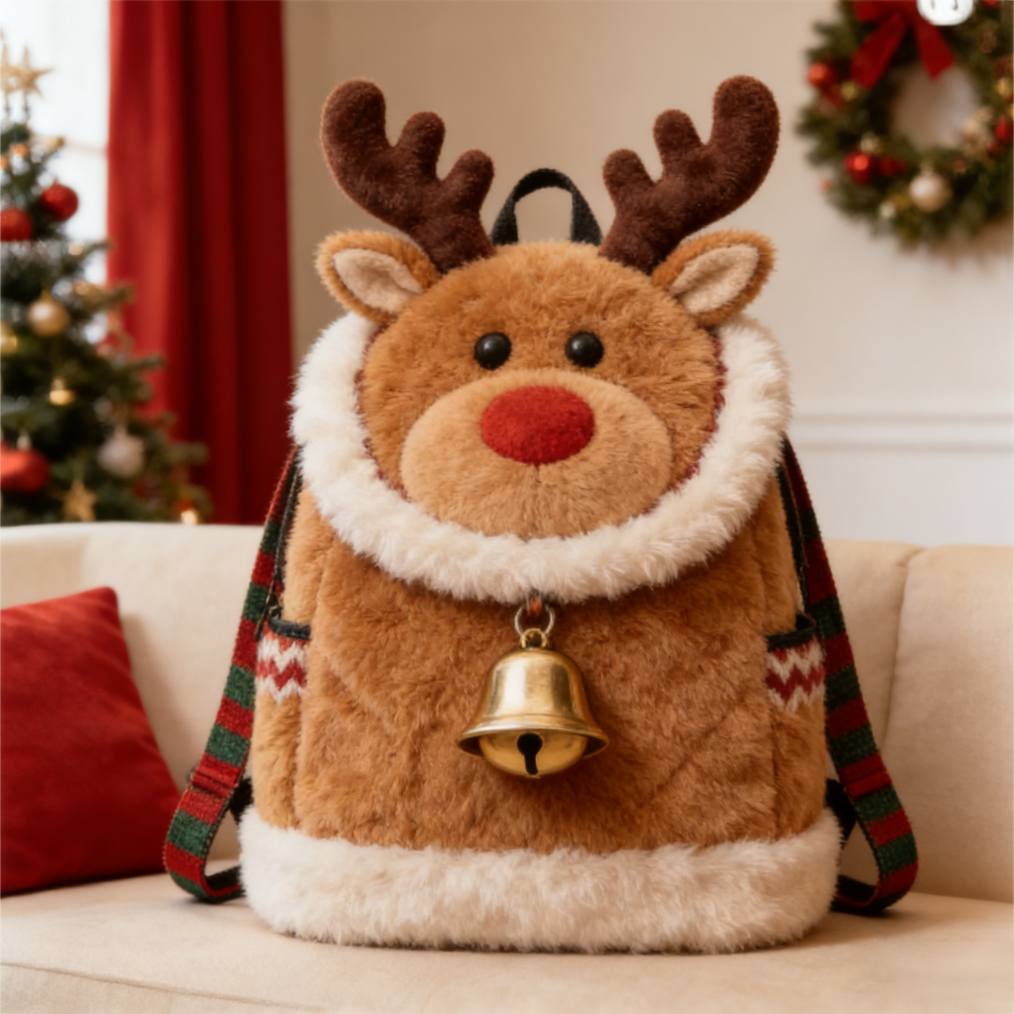 Snowflake Reindeer Gingerbread Man Furry Backpack
