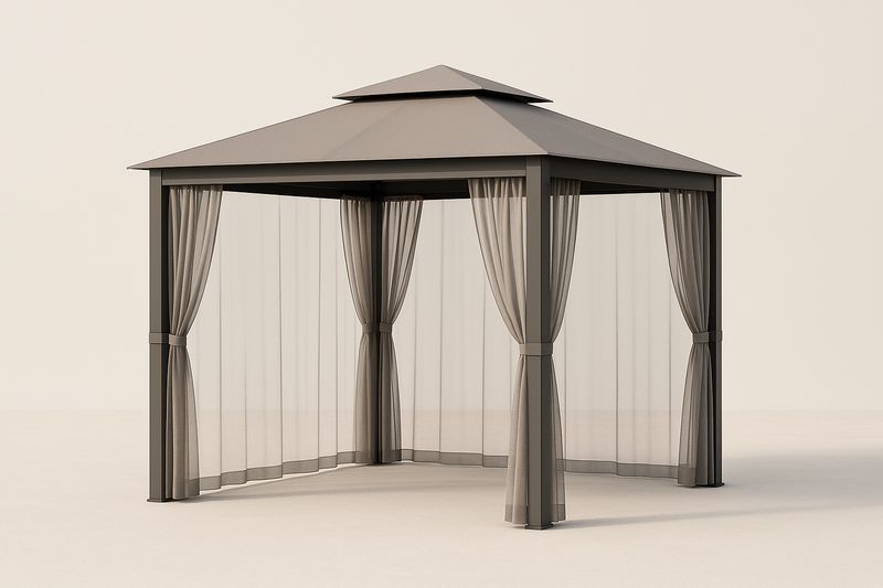 Gazebo in Metallo con Copertura in Tessuto Grigio 300x300 cm