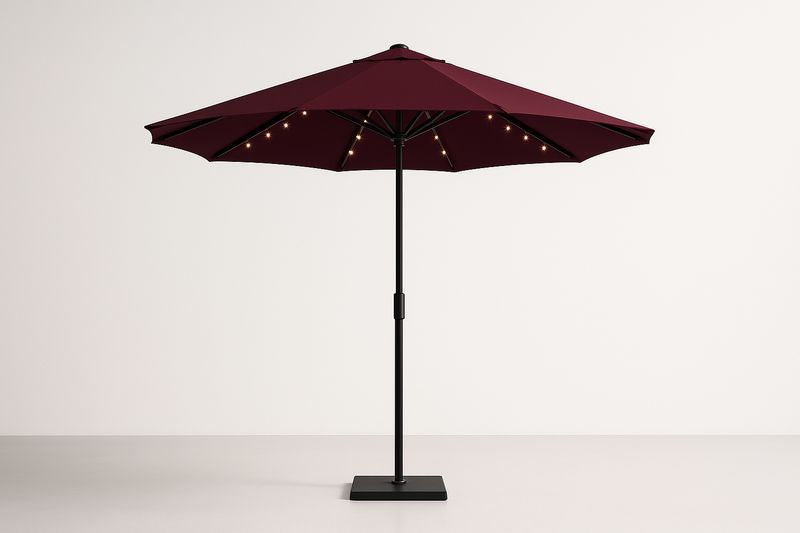 Ombrellone da Esterno con LED Tondo Poliestere Bordeaux Ø300 cm
