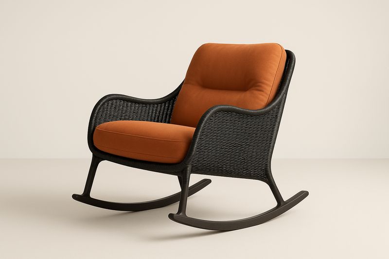 Sedia a Dondolo da Esterno in Fibra Sintetica con Cuscino in Tessuto Arancione